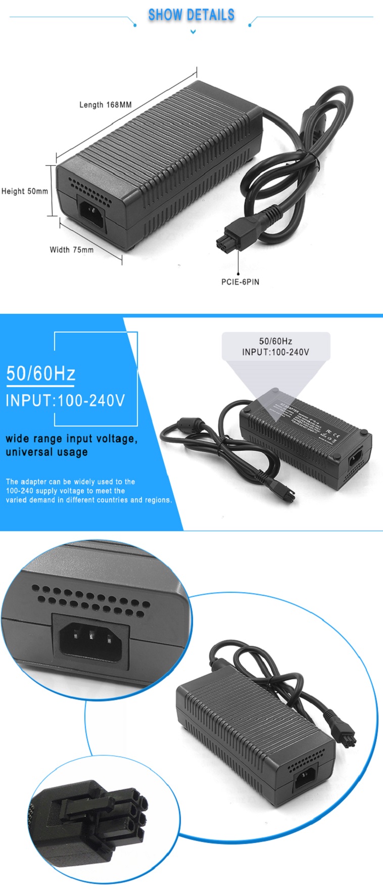 24v 8a ac dc 192w power adapter