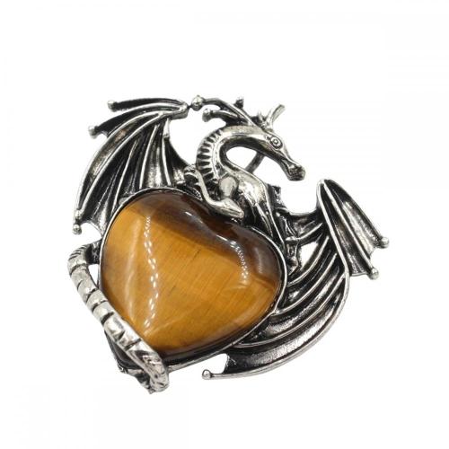 Gemstone Crystal Heart Alloy Wings Dragon & Pterosaur Stone Pendant Natural Quartz Dragon Charm Pendants for DIY Jewelry Making