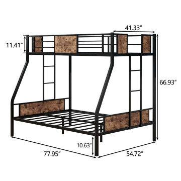 Twin Over Full Heavy Duty Metal Bunk Bed Frame with Safety Rail
