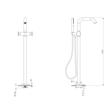 free standing bathtub faucet Brass Floor-Mount Bath with hand shower Factory