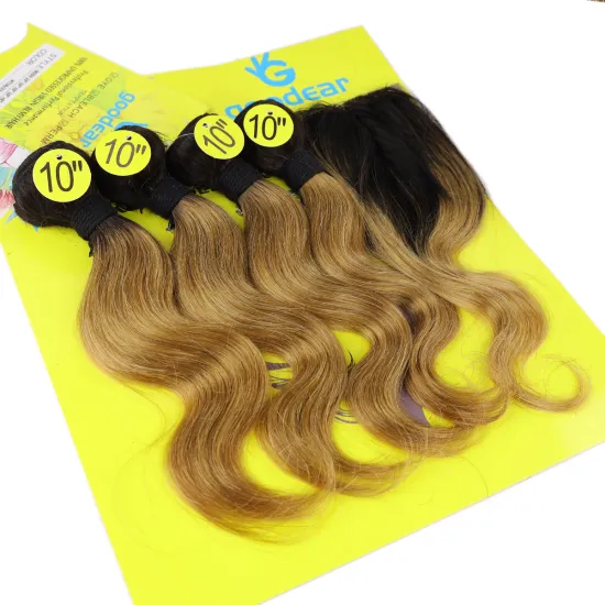 Ombre T1B/27# Brazilian Body Wave Human Hair Bundles With Closure