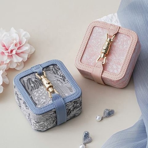 Jacquard Portable PU Leather Organizer Case With Lock