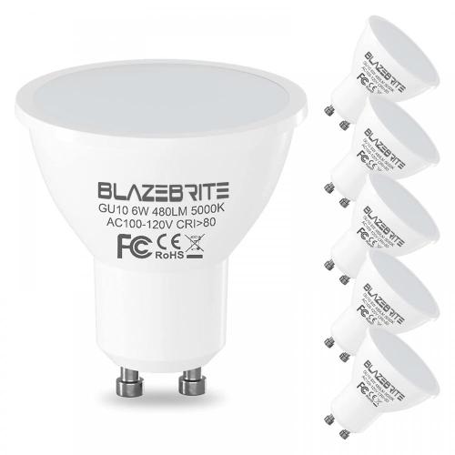 Blazebrite GU10 LED Bulbes 6W, 50W Halogène équivalent, non à emporter, 5000K Daylight White, 120 V, 480 lm, 120 ° Angle de faisceau d&#39;inondation