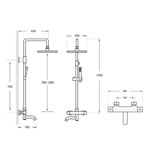 Thermostatic hot cold three-function waterfall shower set