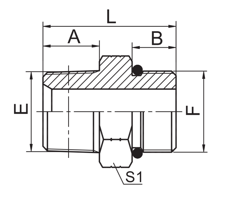 NPT Male/SAE O-Ring Boss Hydraulic Adapters drawing