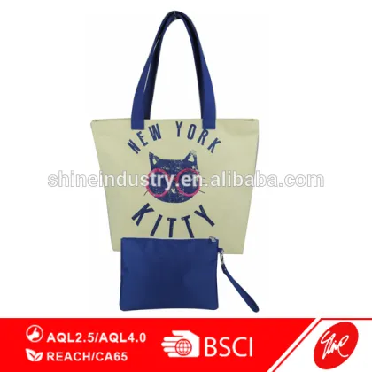 High Quality New York Style Cute Kitty Canvas Tote Bag Hand Bag