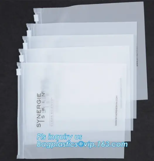 clear cosmetics clear vinyl pvc snap button bag, vinyl plastic packaging bags with white slider zipper ring, garment plastic pac