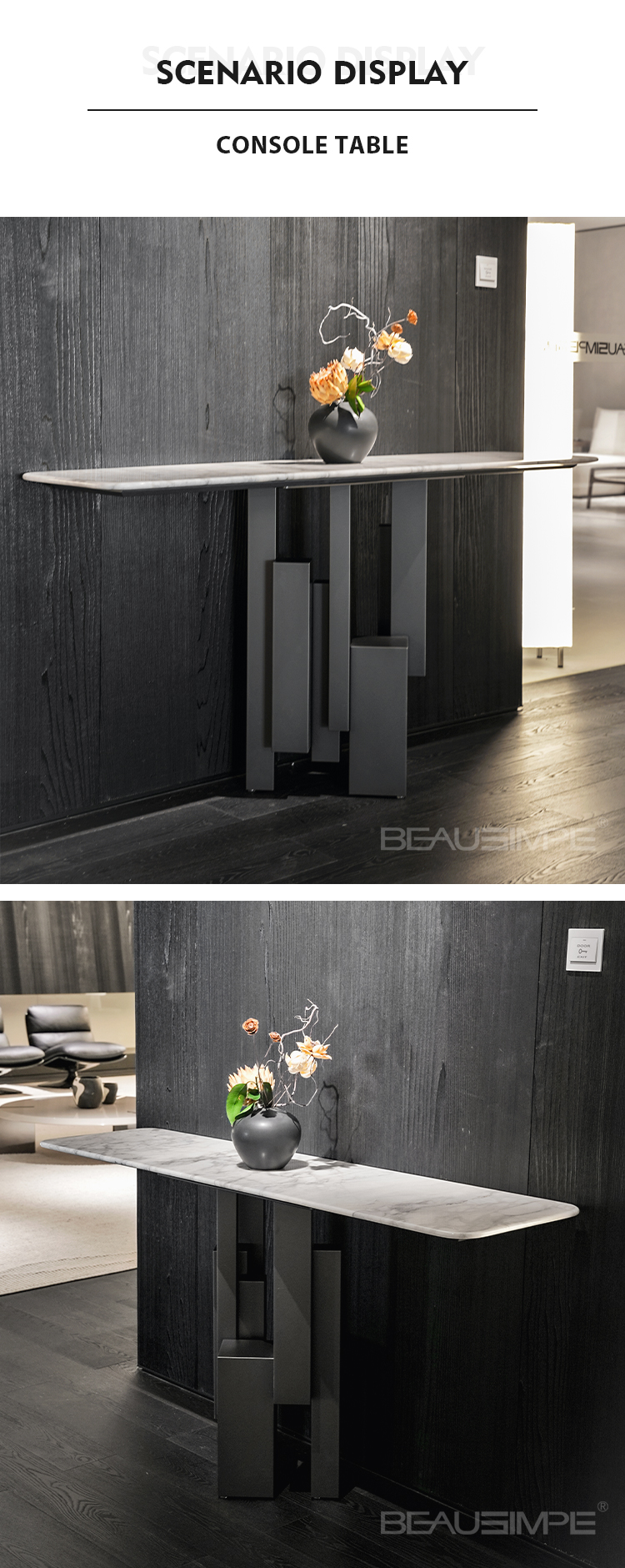 Minimalist Marble Console Table with Black Gold Stand China ...