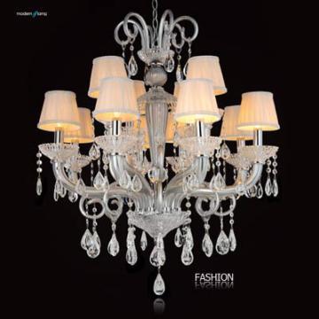 Contemporary iron chandelier with orange lampshade