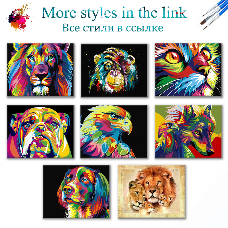 SDOYUNO 60x75cm Frame DIY Painting By Numbers Kits Colorful Lions Animals Hand Painted Oil Paint By Numbers For Home Decor Art