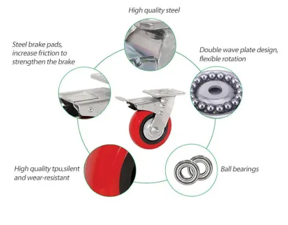 Arcuate Polyurethane Red PU Caster Industrial Castor
