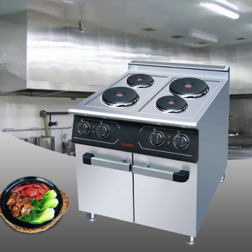 304 Stainless Steel Electric Four Head Cooking Stove with Cabinet Base for Restaurants