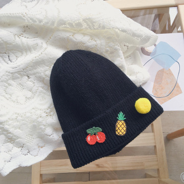 Warm melon leather hat fabric embroidery fruit woolen