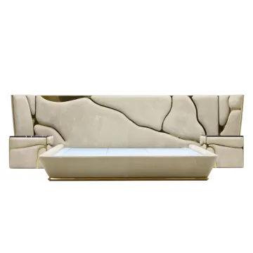 Luxury King Size Bed Frame with Large Gold Royal Headboard