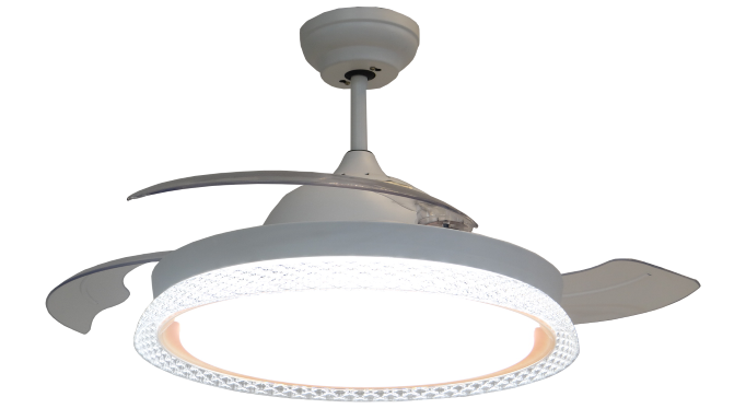 Ventilador de teto retrátil cinza de 3 lâminas com luz LED