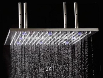 24 Inch Double Heads Ceil Mounted Square Brushed Nickle LED Rainfall Shower Head With Sliding Arm