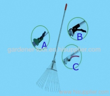 Ancinho de jardim telescópico 15 dentes com mão de aço