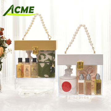 Transparent Acrylic Gift Box with Bamboo Handle for Cosmetics - Wholesaler PET Plastic Hand Boxes for Wedding