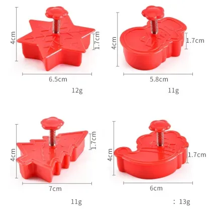 Christmas Bakeware Set: 4 Pcs Cookie Cutters & Tools Plastic Mold Custom Biscuit Cutters Cartoon Cookie Cutters