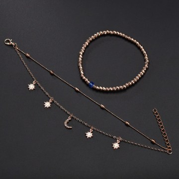 Summer new European and American Anklet chain multi story women Beaded stars moon chain women