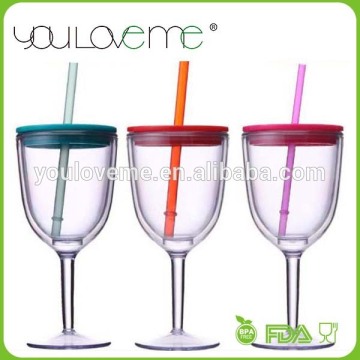 high quality 12oz bpa free AS SAN PS acrylic plastic goblet wine cup glass with straw