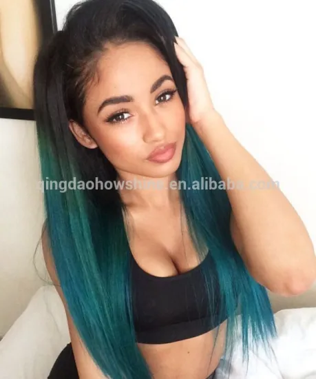 New arrival silky straight wave 1b green brazilian hair lace front wig