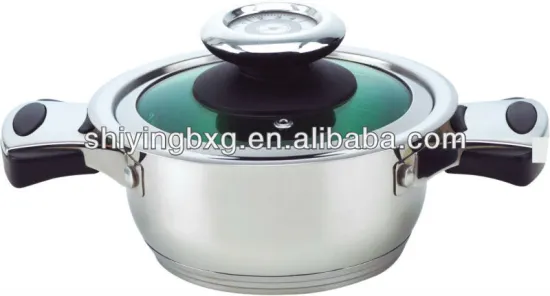 high quality wide cut edge cookware with green glass lid /mushroom kitchen ware