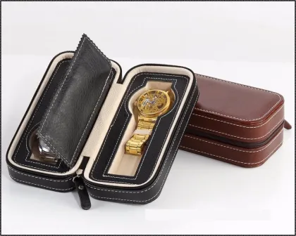 OEM Handmade Pu Leather watch packaging with zipper