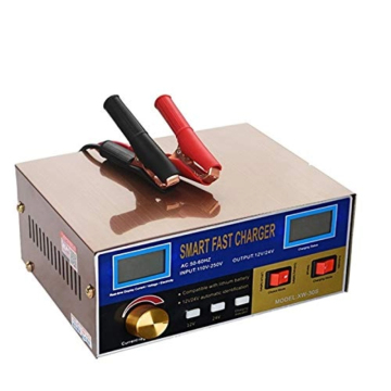 24V/12V Smart Battery Charger with LED Display and Plug/Terminal Clip for Car Batteries