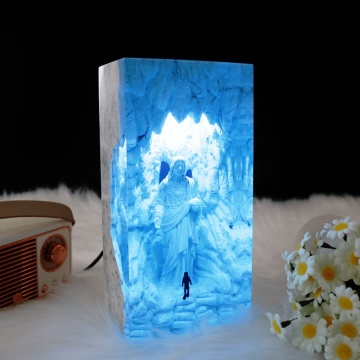 Cute 3D Night Light - Bedside Resin Glass Lamp with Wooden Base