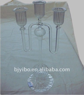 Three pieces tall clear glasscandle holder