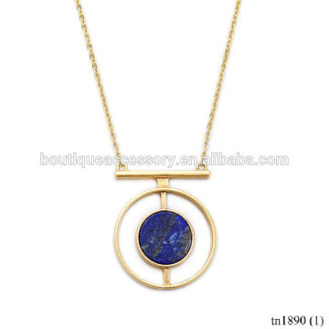 Fashion Gold Jewelry Metal Round Stone Pendant Necklace