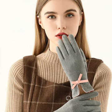 Womens Warm Gloves with Bow Decoration for Autumn Winter - Touch Screen Riding Gloves