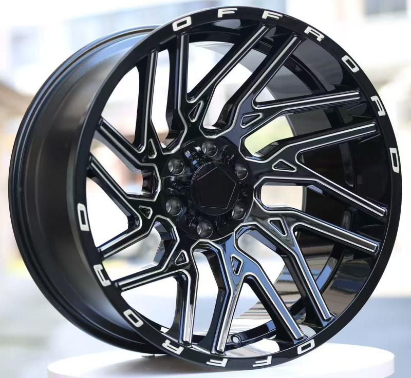 20-inch Bright Black Painted Wheels with Milled Edges and Rim Highlights