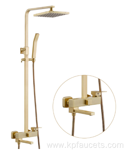 Brushed Gold Bathroom Square Head Shower Faucet