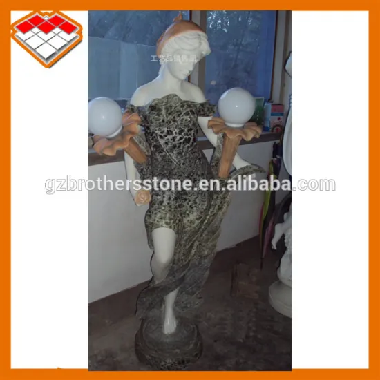 colored stone statue woman statue with double lamp