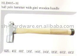 Ball peen hammer with grid wooden handle