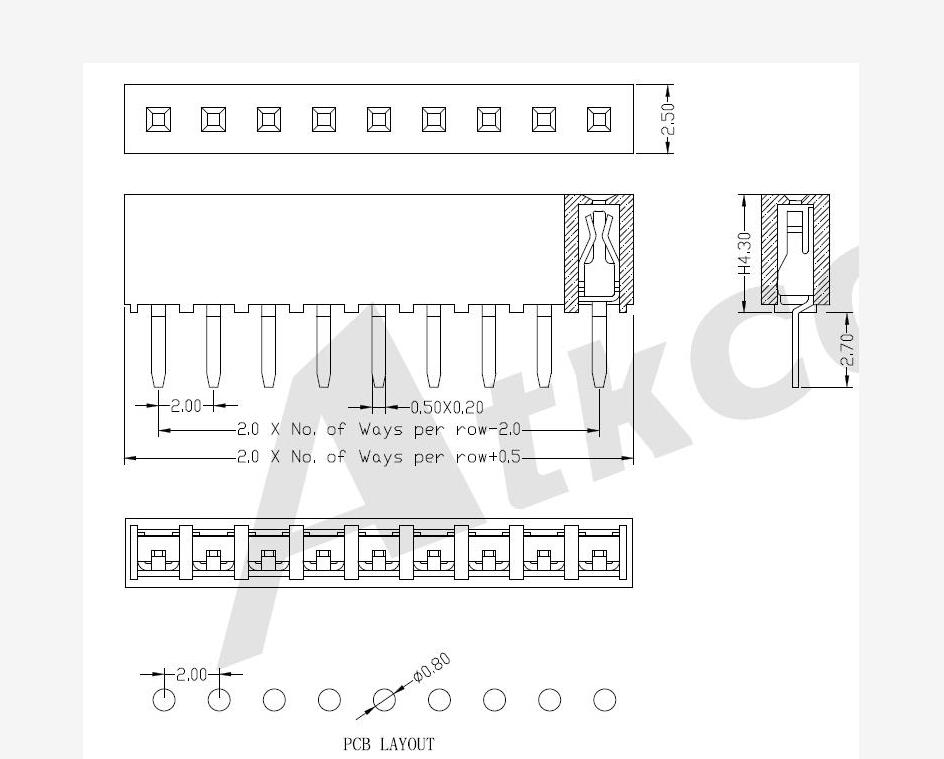 2,00mm (0,079 &quot;) Πήρος θηλυκό υποδοχή κεφαλίδας PIN