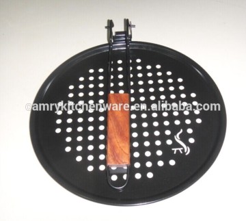 carbon steel pizza pan with foldedable handle