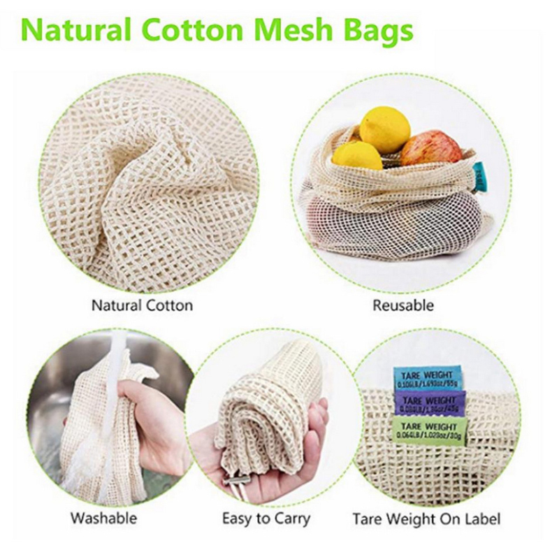 Eco friendly Vegetable drawstring Bags Cotton Mesh Vegetable Storage Bag Kitchen Fruit Vegetable Mesh Bag Kitchen Organizer