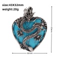 Turquoise Heart Antique Silver Dragon Gemstone Pendant (32x42mm) Necklace 45cm Black Cord