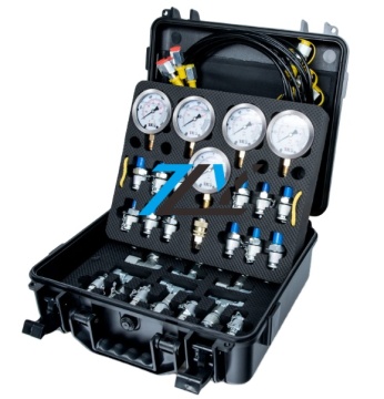 High Accuracy Hydraulic Test Kit for Excavators - 5 Gauges, 13 Fittings, 14 Tees, 5 Hoses