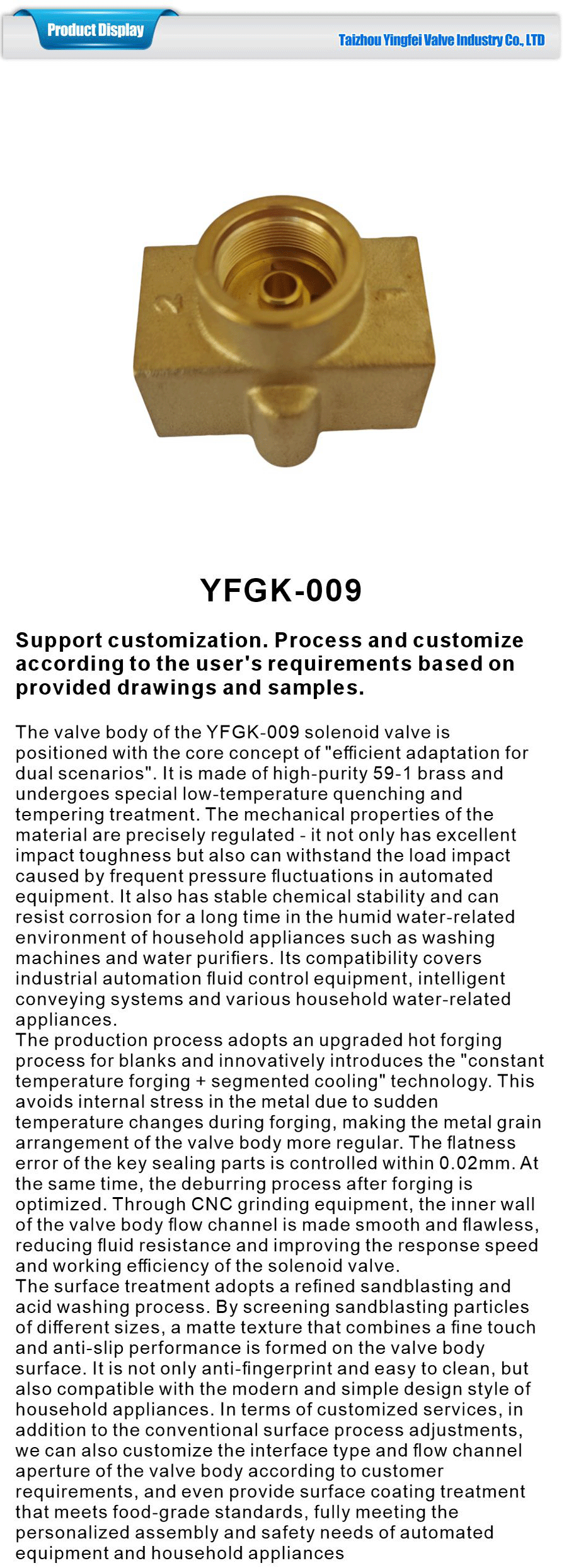 Electromagnetic valve body for household appliances-xiangqing1-YFGK-009