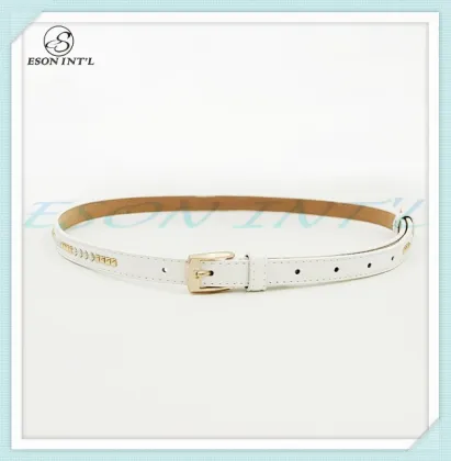 Simple Alloy Rivet Black and White Women Thin Mexican Leather Belt