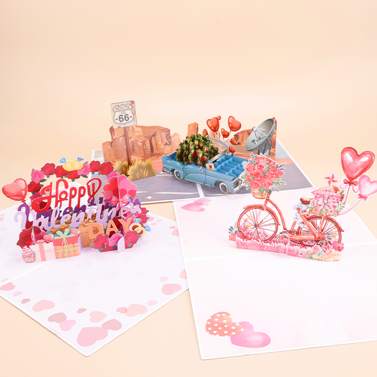 Romantic Bicycle Pop Up Card Open View