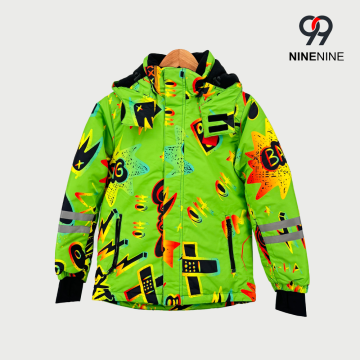 Chaqueta de esquí de invierno estilo graffiti neón para niños