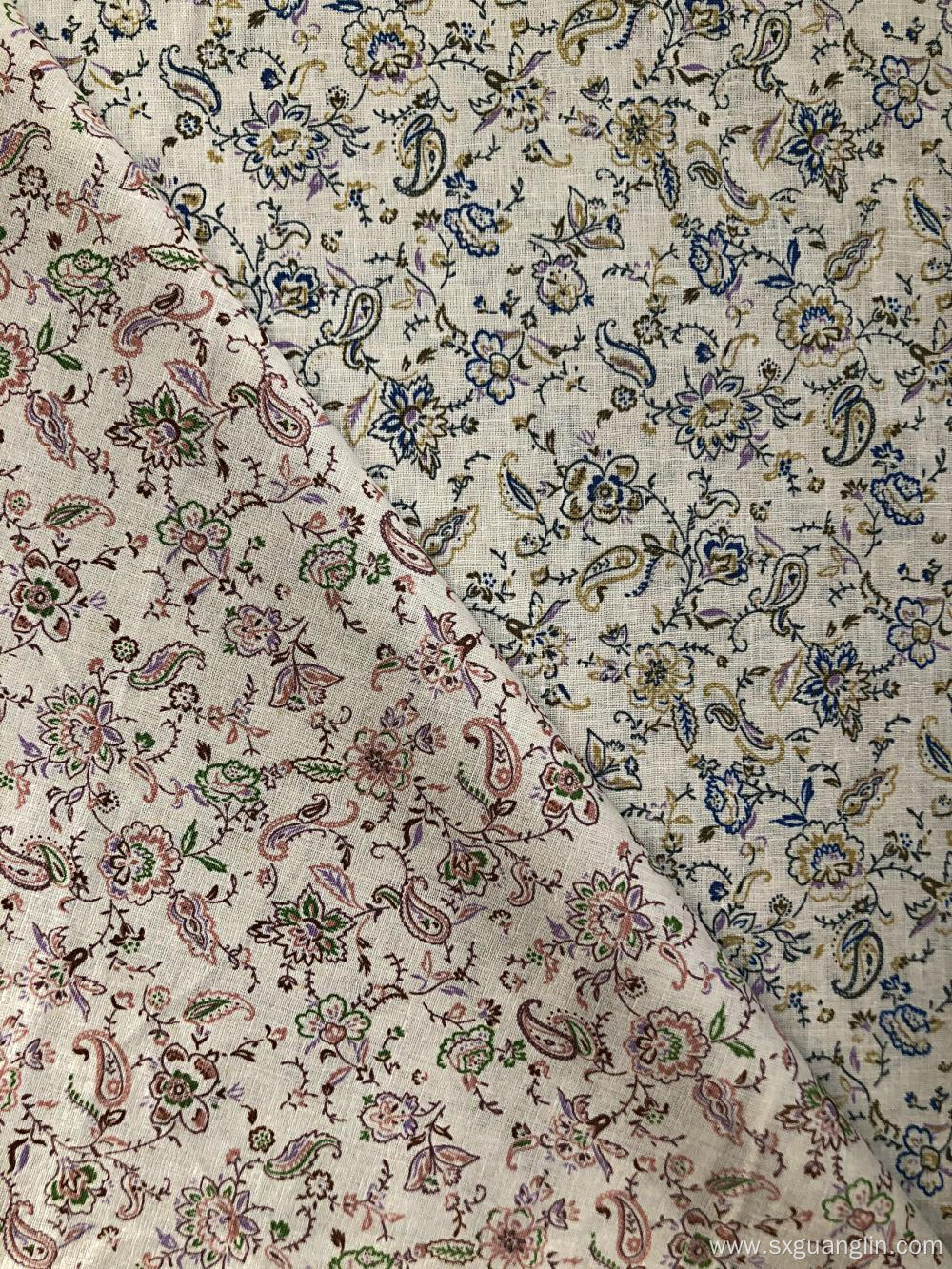 linen cotton print fabric for dress and shirt