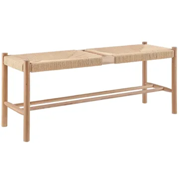 Modern Wooden Kitchen Dining Bench and Stool with Rattan Seats in Solid Beech Wood