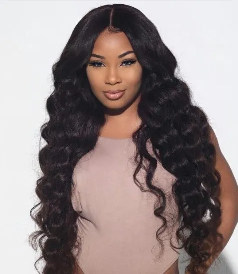 Brazilian Loose Deep Human Hair Wig For Black Women Glueless Cuticle Aligned Full HD transparent  medium brown Lace Front Wigs
