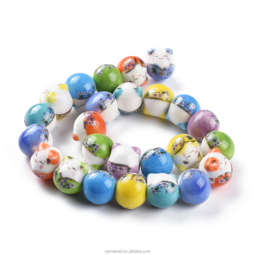 Handmade Printed Porcelain Beads with Flower Patterns - 15mm Lucky Charm